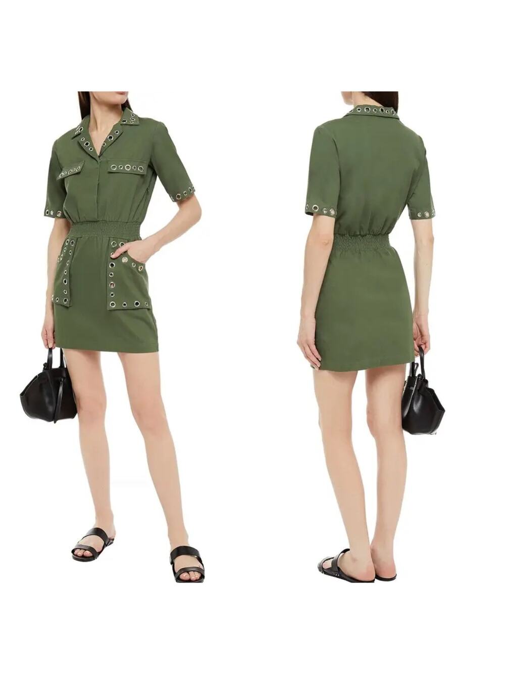 Maje Grommet Mini Dress Olive Green